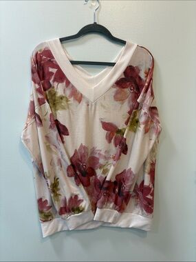 White Birch Red and Cream v neck floral Sweatshirt